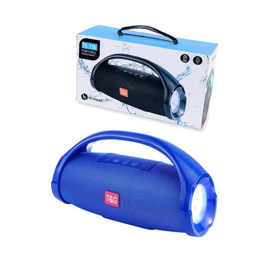 T&G MINI WATERPROOF WIRELESS BLUETOOTH SPEAKER TG-136 FM/AUX/USB LED LIGHT BLUE